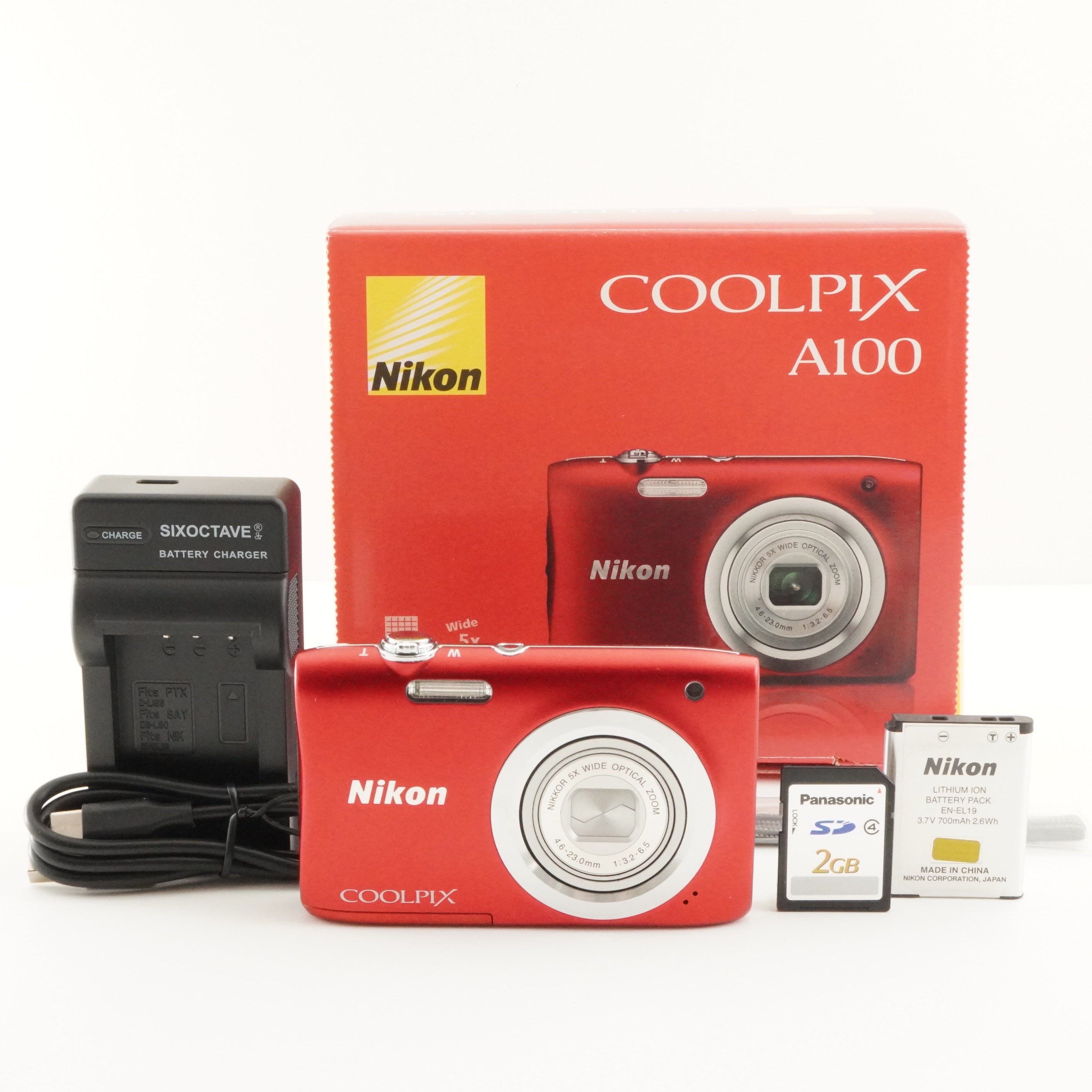 Nikon COOLPIX A100 Red In Box + 2GB SD Card Digital Camera from