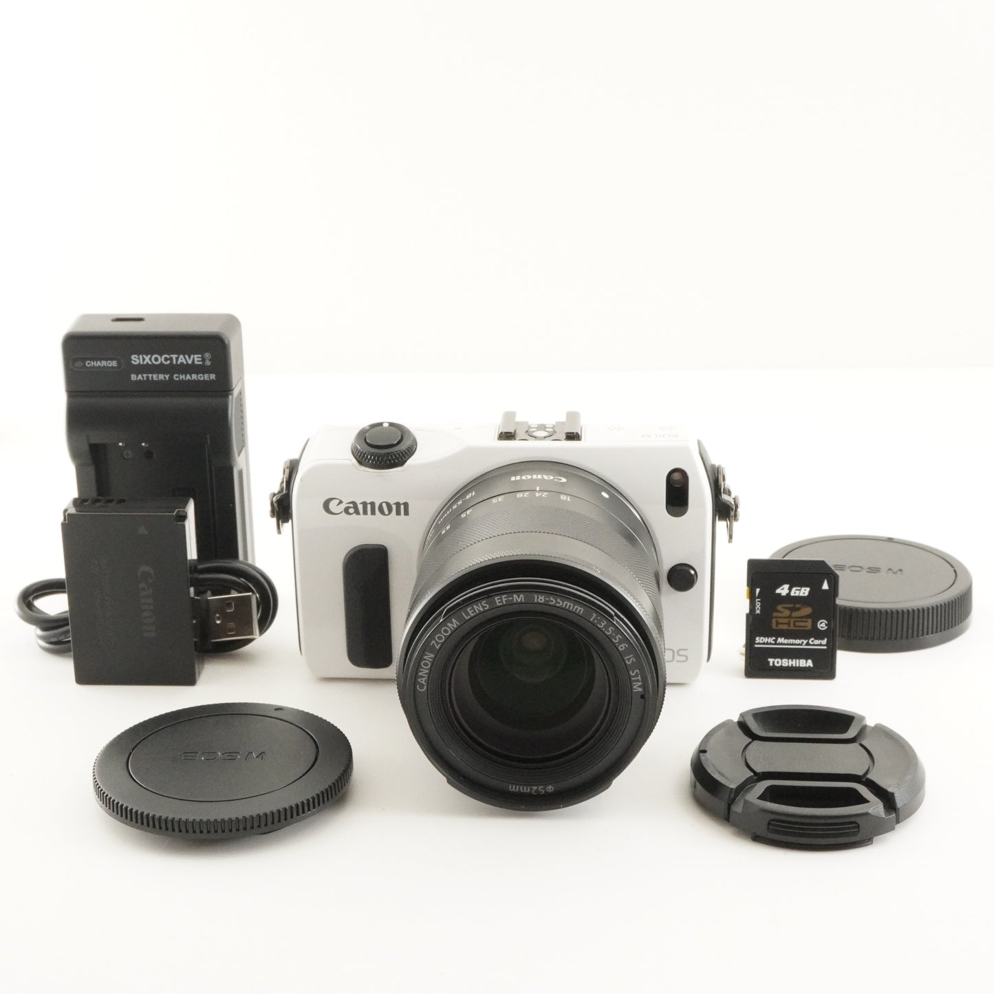Canon EOS M White + EF-M 18-55mm IS STM + 4GB SDHC Card from Japan #10065