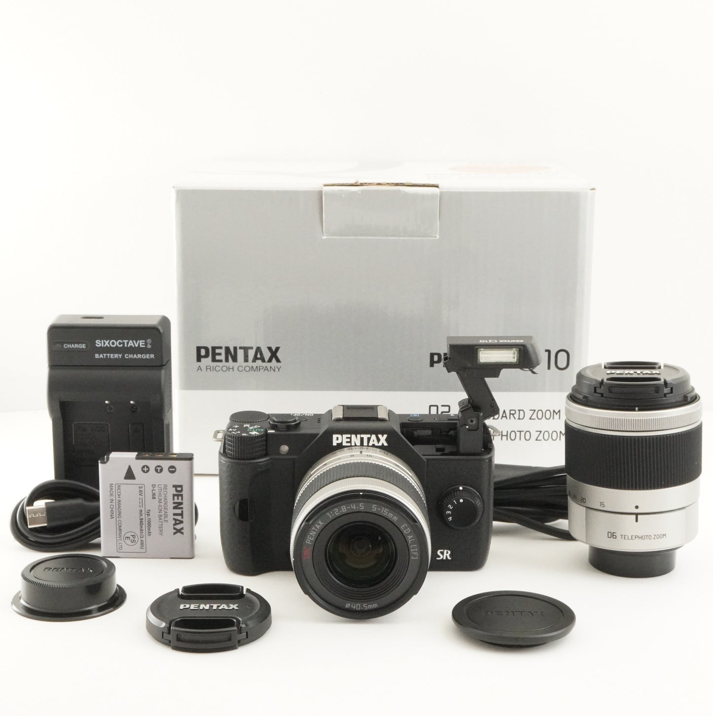 [1,816 Shots] PENTAX Q10 Black + 02 5-15mm + 06 15-45mm In Box from Japan #10091
