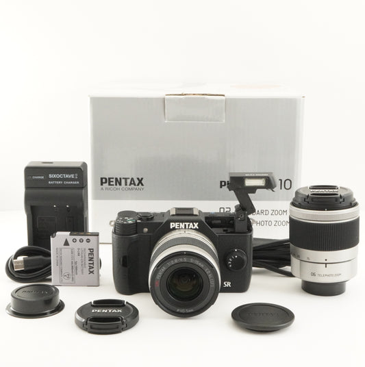 [1,816 Shots] PENTAX Q10 Black + 02 5-15mm + 06 15-45mm In Box from Japan #10091