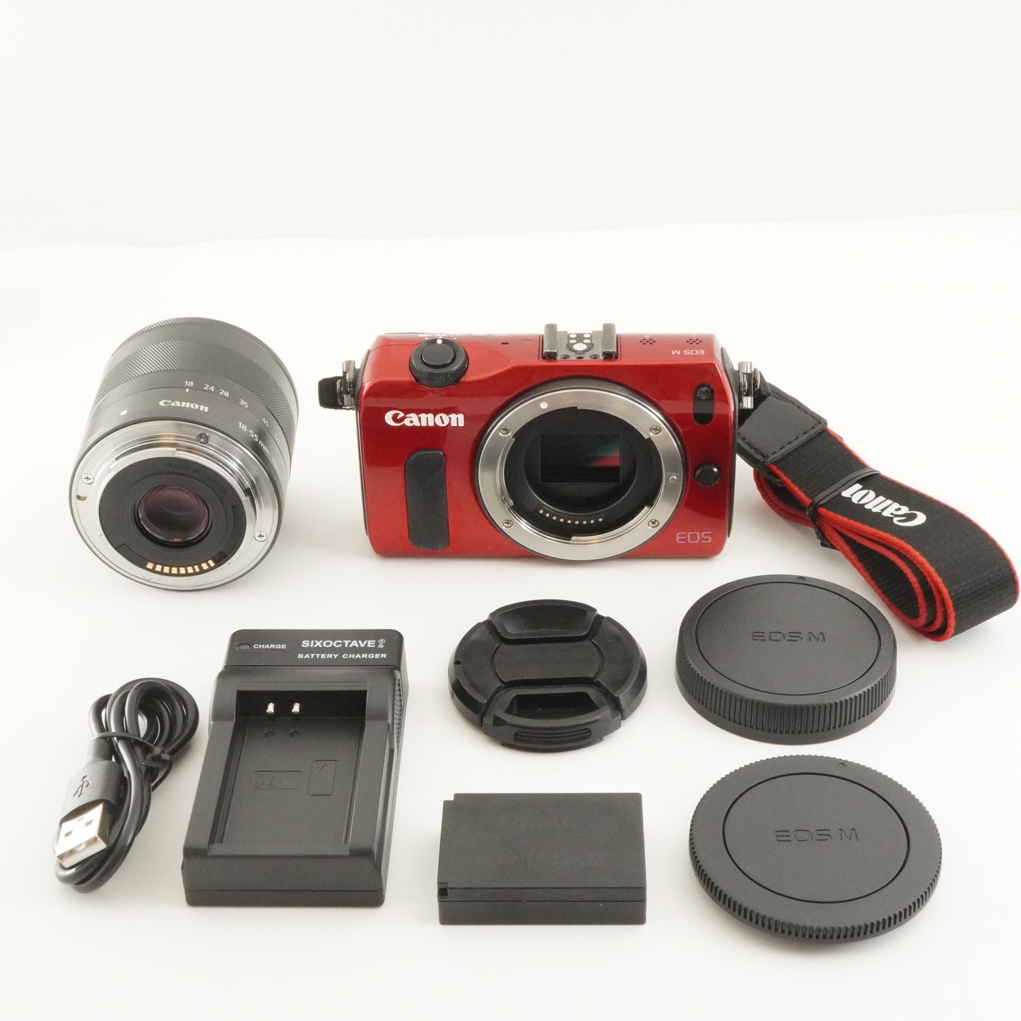 Canon EOS M Red + EF-M 18-55mm F3.5-5.6 IS STM Digital Camera from Japan #10131