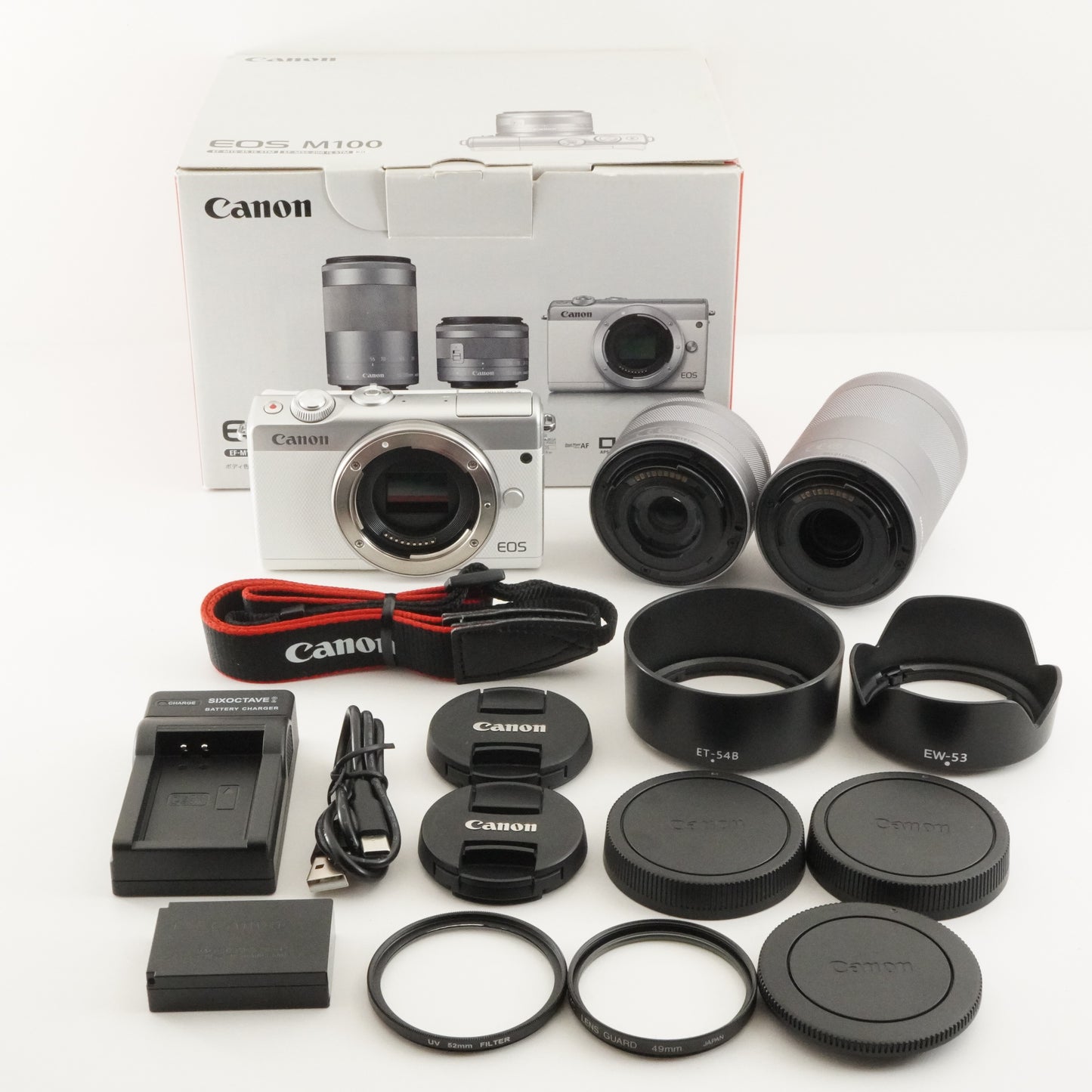 Canon EOS M100 White + EF-M 15-45mm + 55-200mm IS STM In Box from Japan #10256
