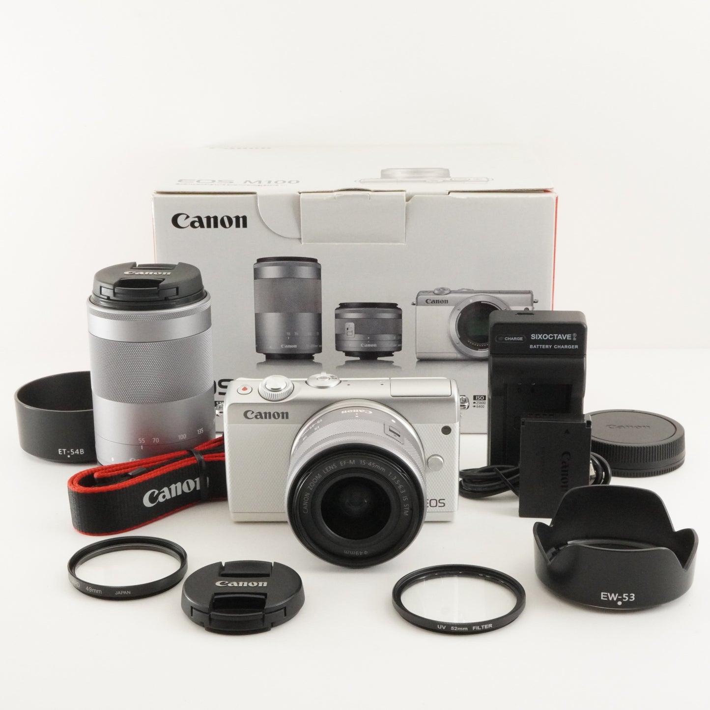 Canon EOS M100 White + EF-M 15-45mm + 55-200mm IS STM In Box from Japan #10256