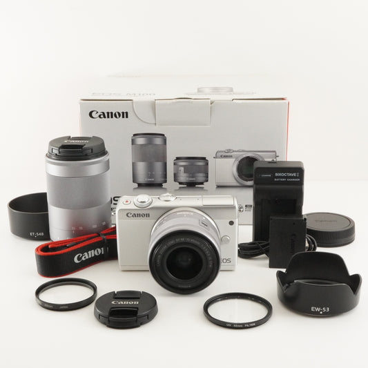 Canon EOS M100 White + EF-M 15-45mm + 55-200mm IS STM In Box from Japan #10256