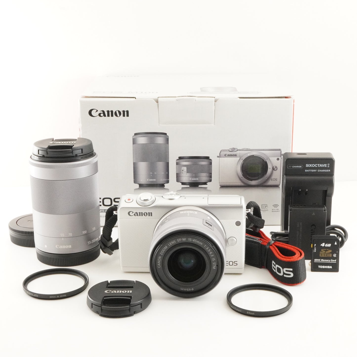 Canon EOS M100 White + EF-M 15-45 + 55-200 In Box + 4GB SDCard from Japan #10438