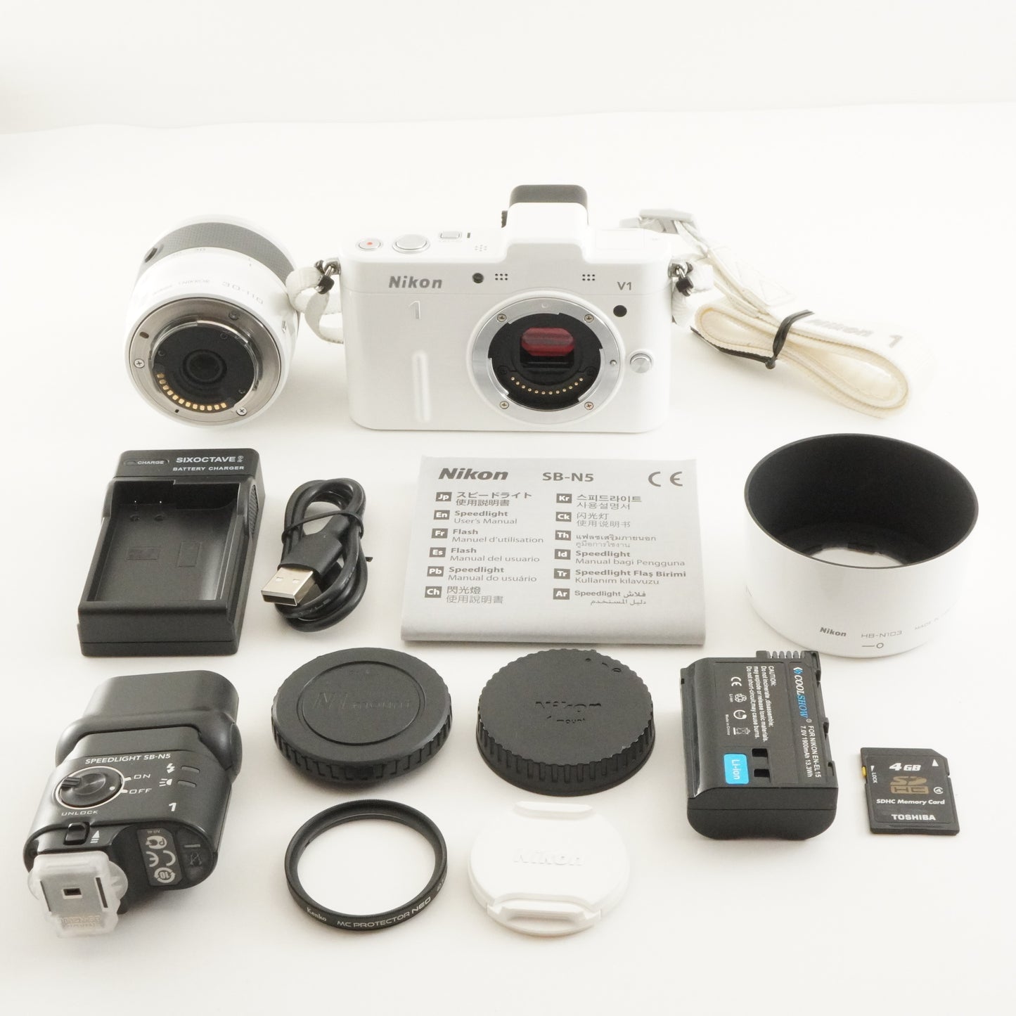 [2,937 Shots] Nikon 1 V1 White + 30-110mm + SB-N5 + 4GB SDCard from Japan #10514