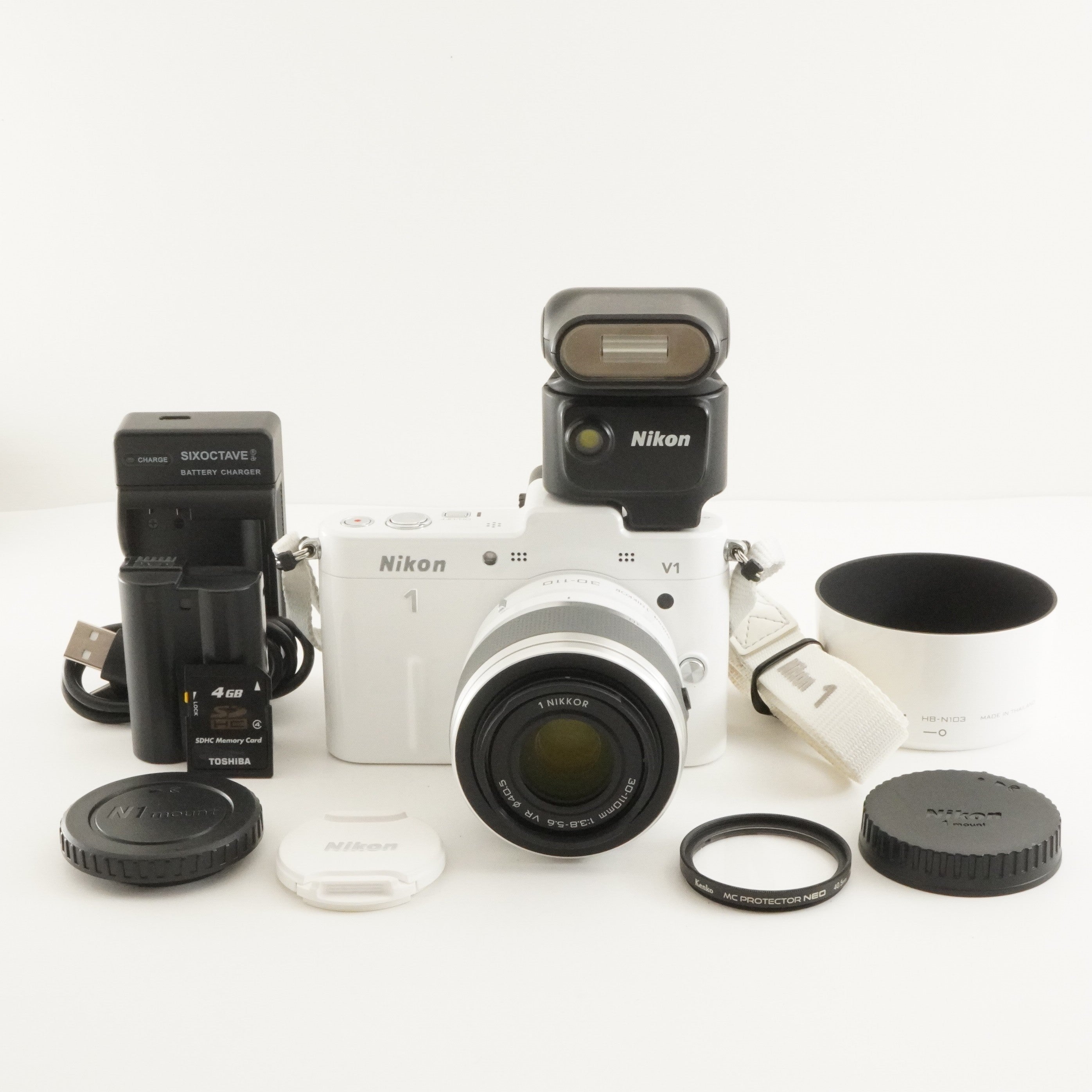 2,937 Shots] Nikon 1 V1 White + 30-110mm + SB-N5 + 4GB SDCard from