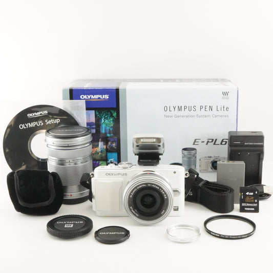 [1,709 Shots] OLYMPUS PEN E-PL6 White +14-42 EZ +40-150 In Box from Japan #10779