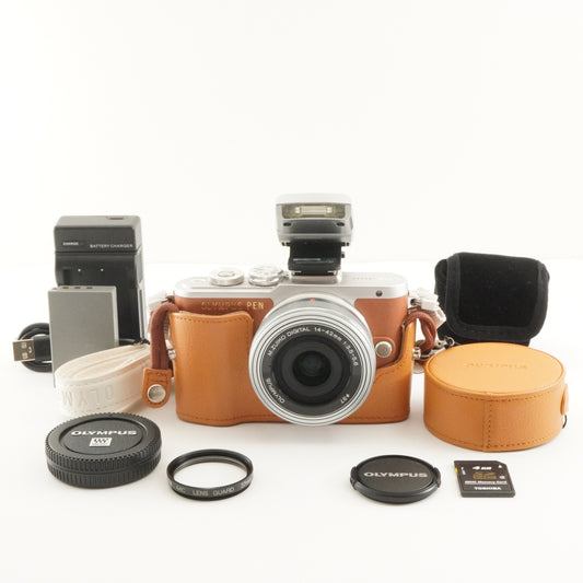 [398 Shots] OLYMPUS PEN E-PL8 Brown +14-42mm +Case +4GB SDCard from Japan #10781