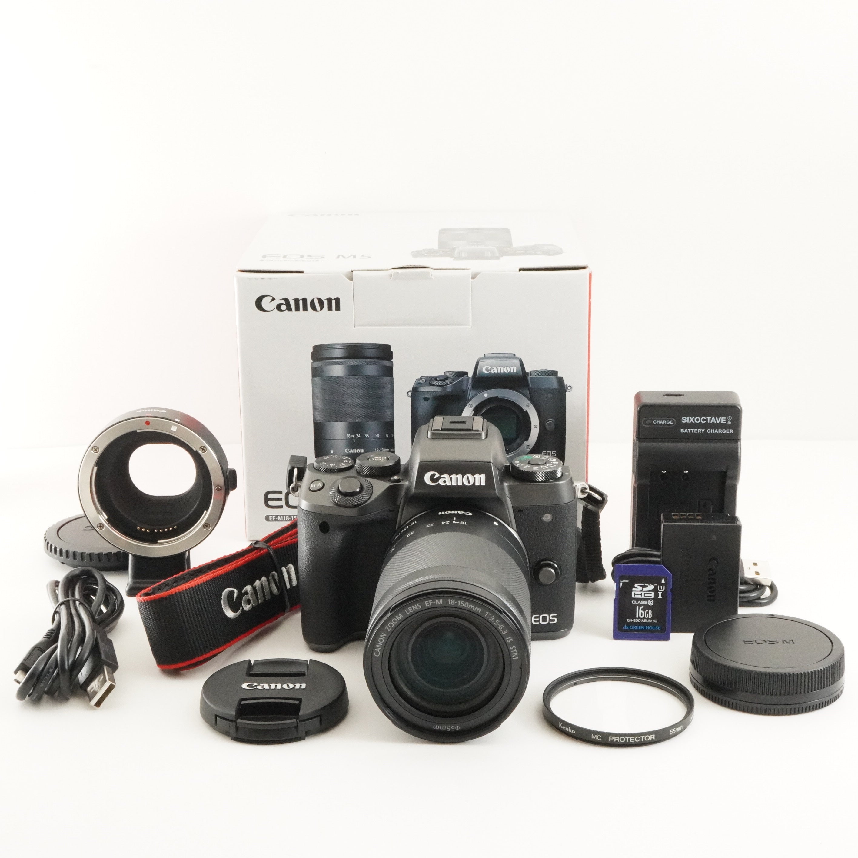 EF-M55-200mm & EF-M18-150mm セット Canon EOS M5 + EF-M 18-150mm In Box +Mount Adapter +16GB SD from