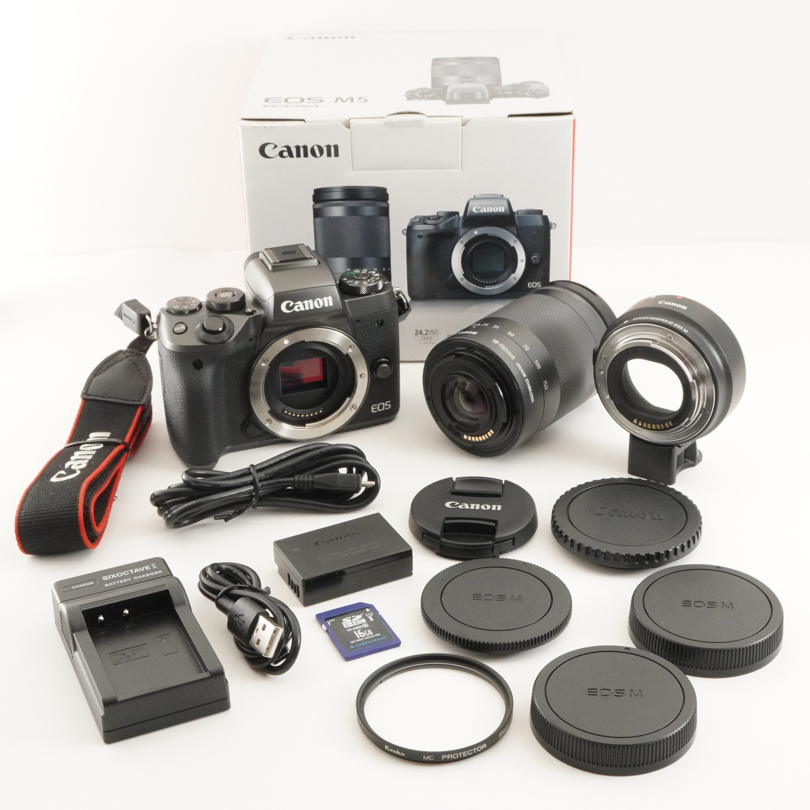 週末値下げ Canon EOS M5 EF-M18-150 ➕マウントアダプター Canon EOS M5 + EF-M 18-150mm In Box +Mount Adapter +16GB SD from
