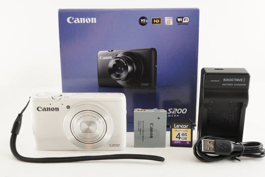 Canon PowerShot S200 White In Box &4GB SDHC Card Digital Camera from Japan #0845