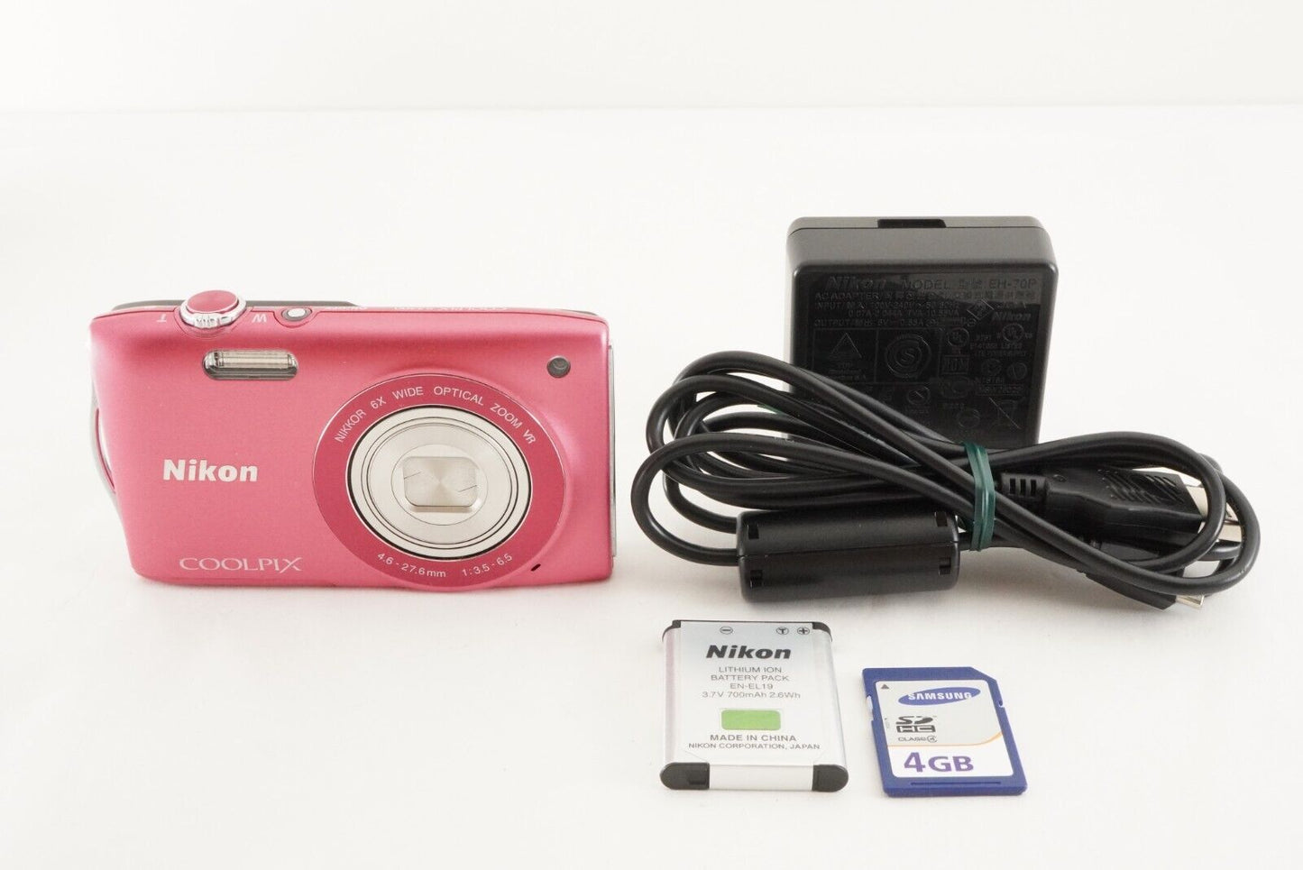 NIkon COOLPIX S3300 Pink With 4GB SDHC Card Digital Camera from Japan #9718