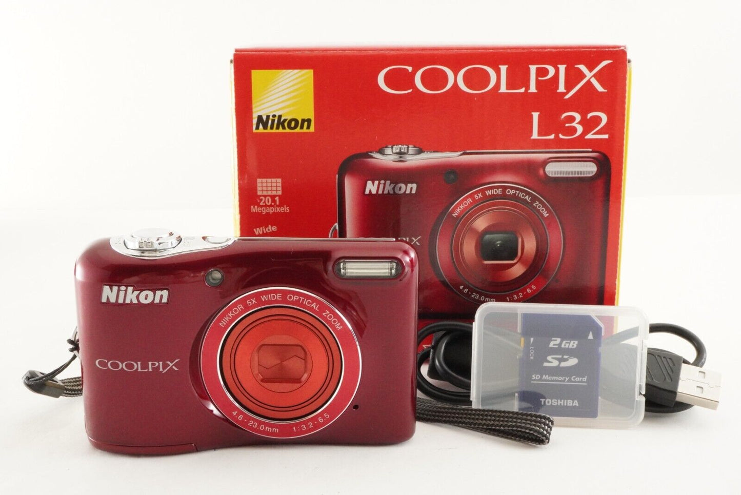 Nikon COOLPIX L32 Red In Box With 2GB SD Card Digital Camera from Japan #1464