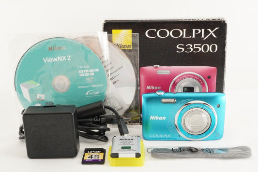 Nikon COOLPIX S3500 Blue In Box & 4GB SDHC Card Digital Camera from Japan #9208