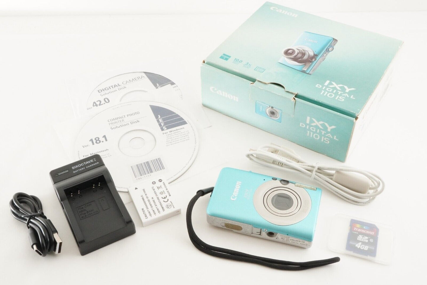 Canon IXY DIGITAL 110 IS Blue In Box With 4GB SDHC Card from Japan #1561