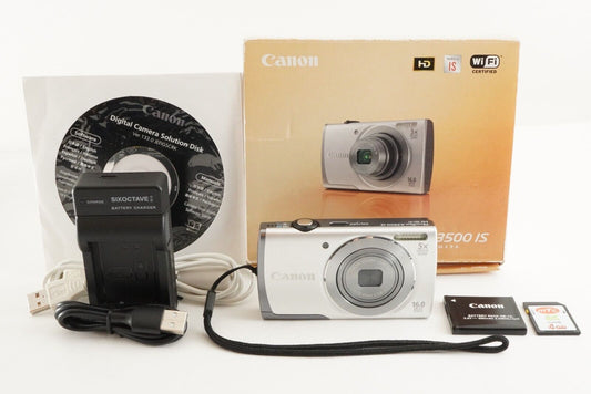 Canon PowerShot A3500 IS Silver In Box With 4GB SDHC Card from Japan #0935