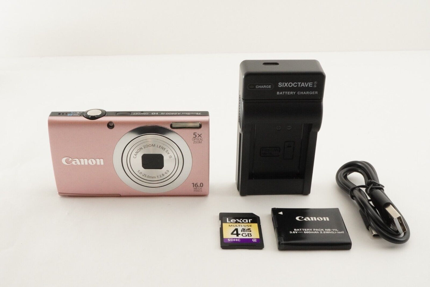 Canon PowerShot A2400 IS Pink With 4GB SDHC Card Digital Camera from Japan #1612