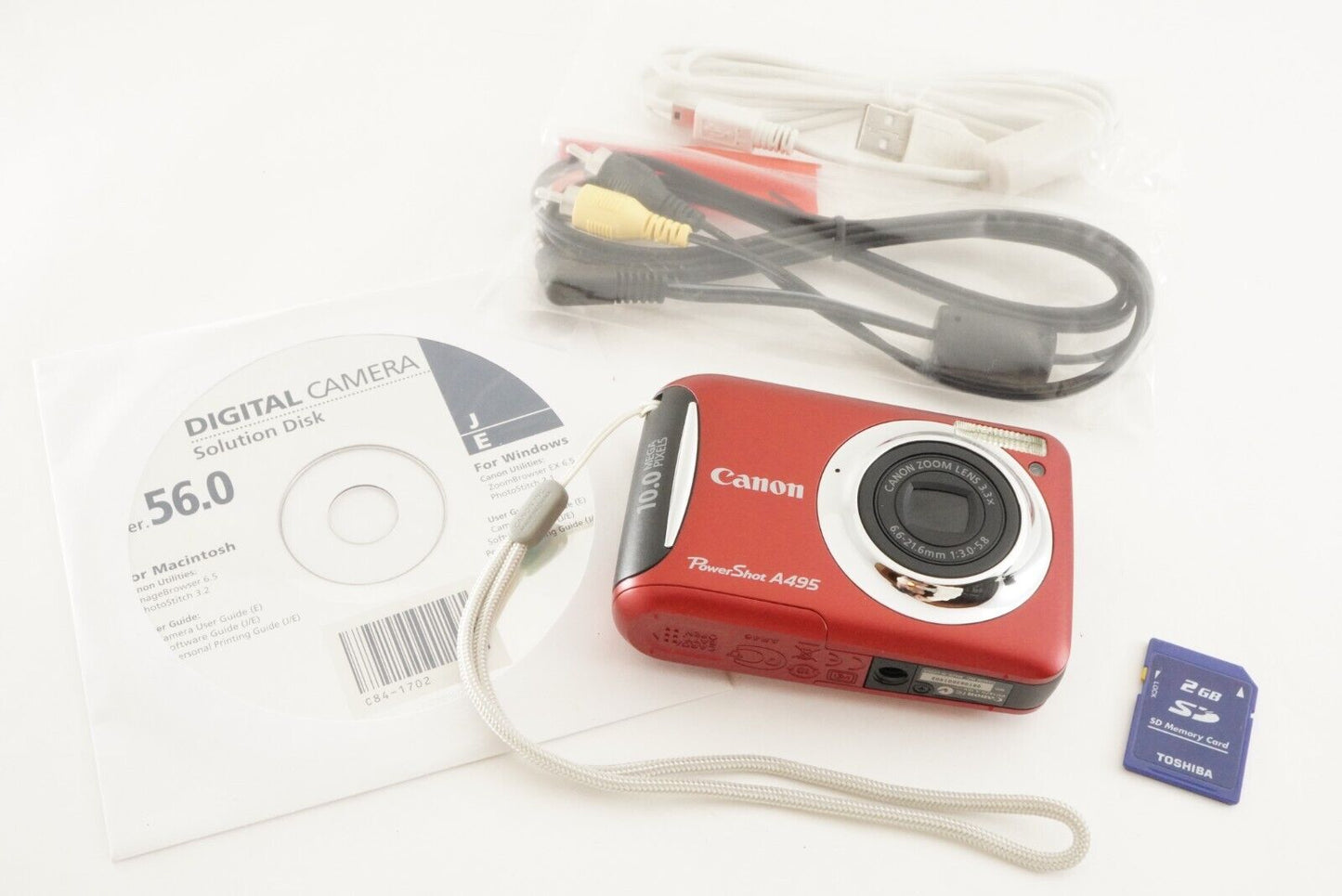 Canon PowerShot A495 Red In Box With 2GB SD Card Digital Camera from Japan #1460