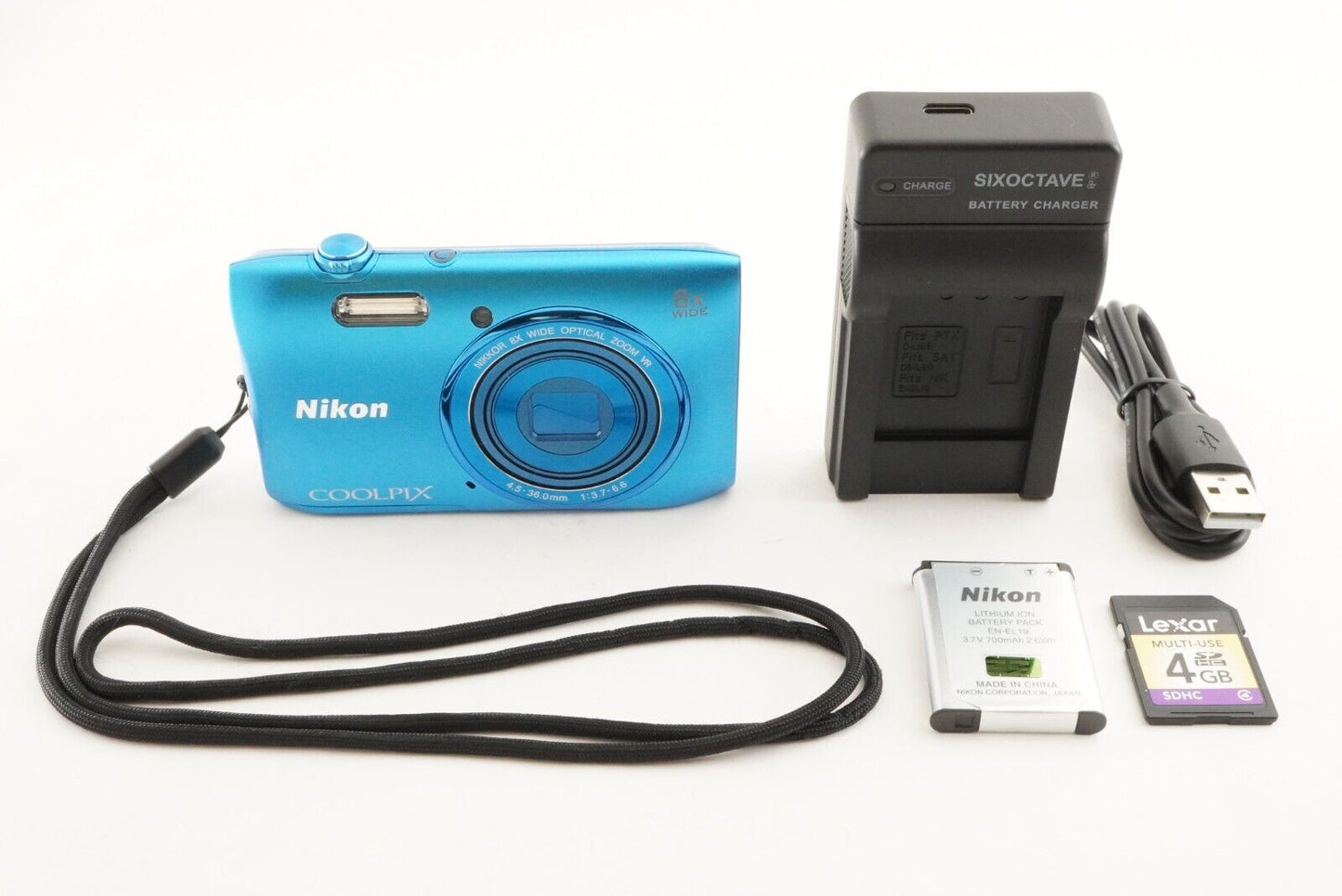 Nikon COOLPIX S3600 Blue With 4GB SDHC Card Digital Camera from Japan #1324