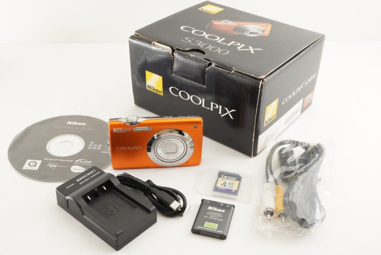 Nikon COOLPIX S3000 Orange In Box With 4GB SDHC Card from Japan #1557