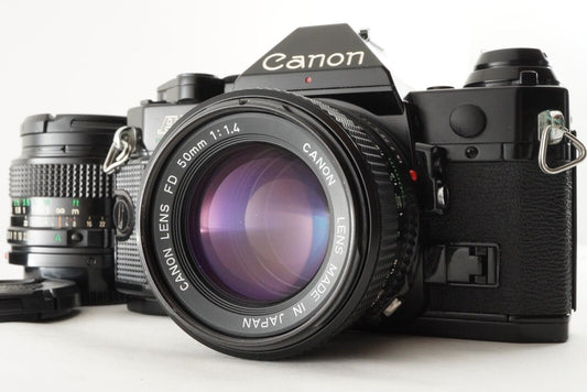 Canon AE-1 PROGRAM Black + New FD 50mm F1.4 + New FD 28mm F2.8 from Japan #9989