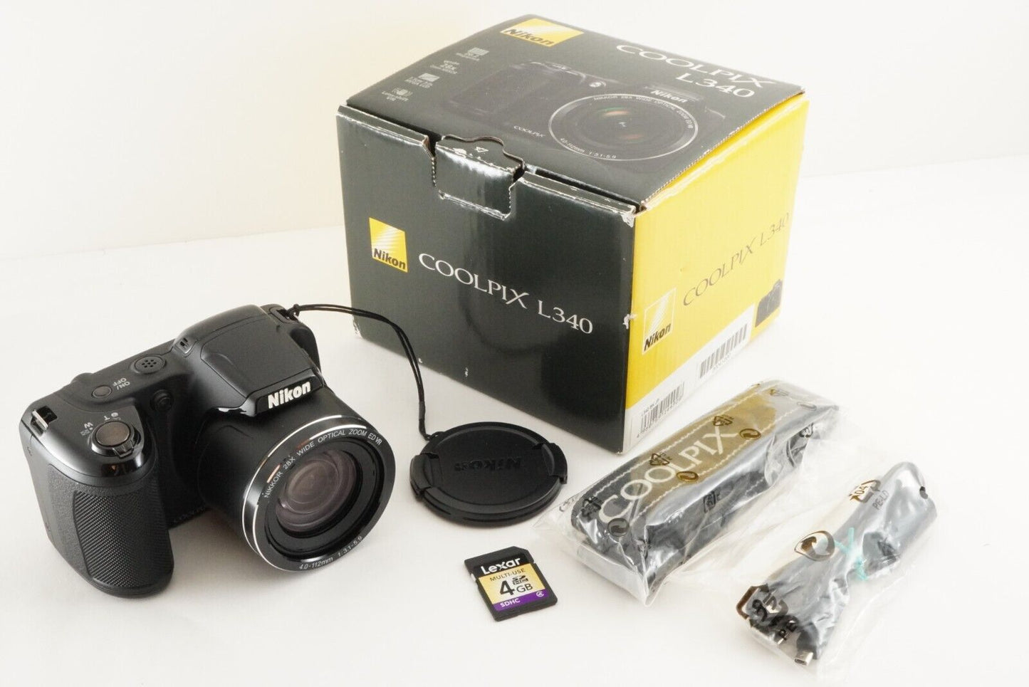 Nikon COOLPIX L340 Black In Box & 4GB SDHC Card Digital Camera from Japan #1570