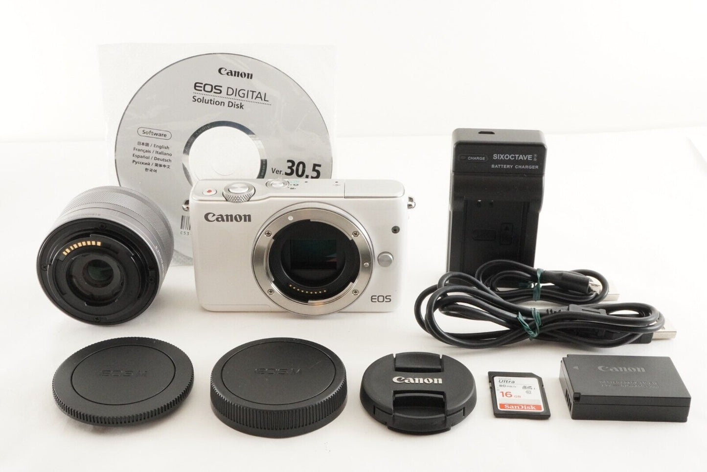 Canon EOS M10 White + EF-M 15-45mm IS STM + 16GB SDHC Card from Japan #0877