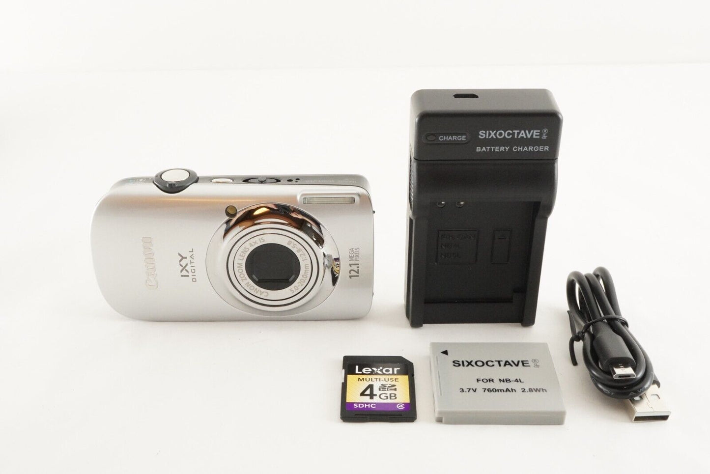 Canon IXY DIGITAL 510 IS Silver & 4GB SDHC Card Digital Camera from Japan #0835