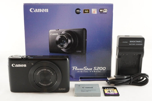 Canon PowerShot S200 Black In Box &4GB SDHC Card Digital Camera from Japan #0828