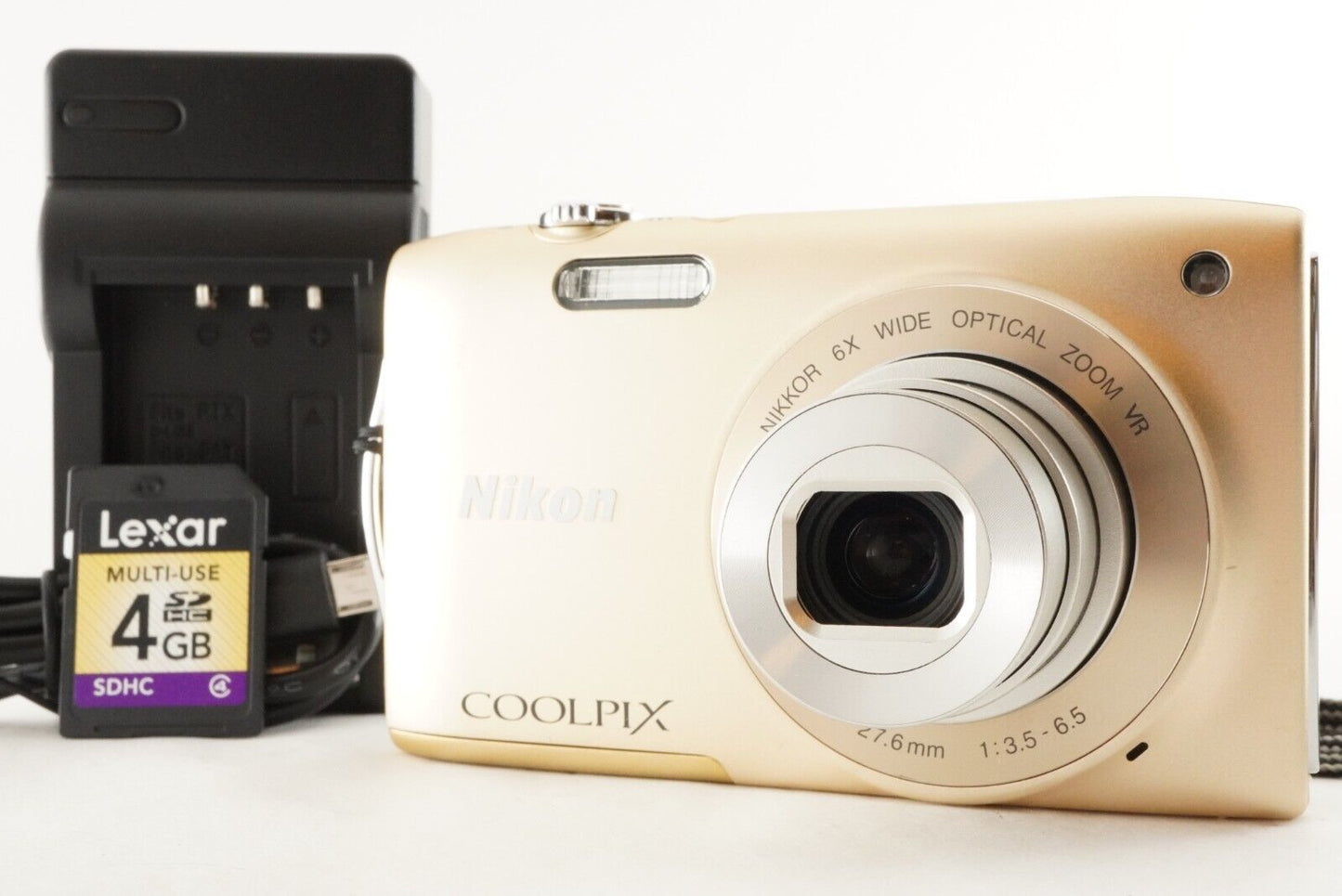 Nikon COOLPIX S3300 Gold With 4GB SDHC Card Digital Camera from Japan #0863