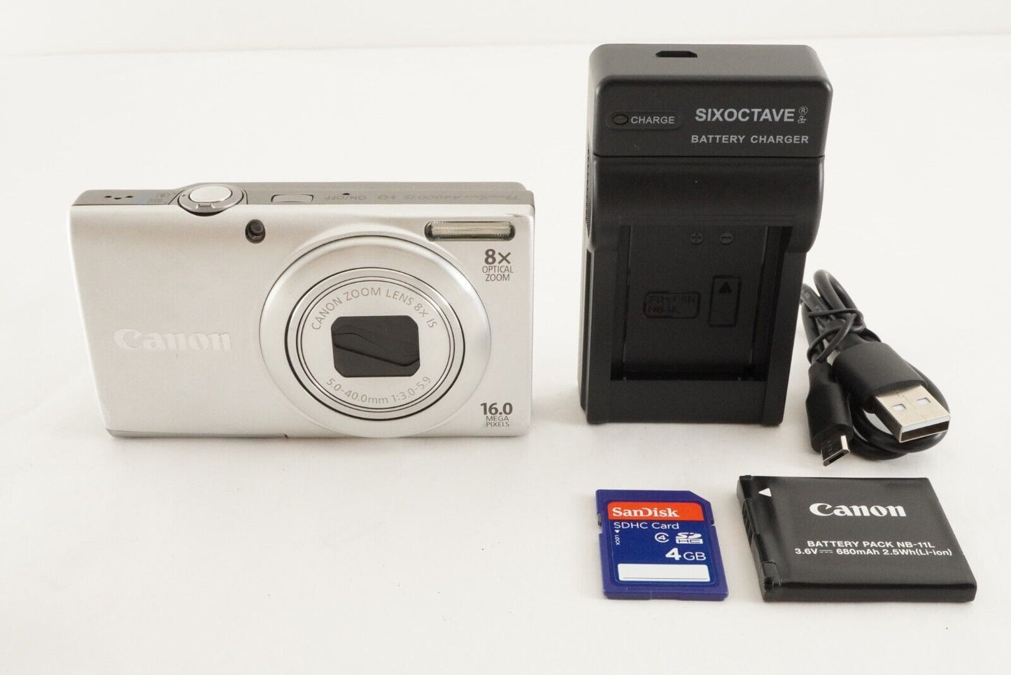 Canon PowerShot A4000 IS Silver & 4GB SDHC Card Digital Camera from Japan #9672