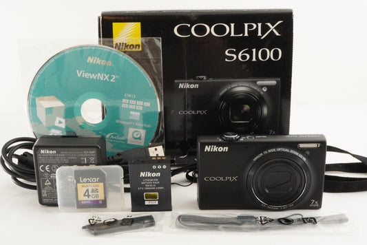 Nikon COOLPIX S6100 Black In Box With 4GB SDHC Card from Japan #1633