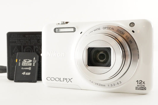 Nikon COOLPIX S6600 White & 4GB SDHC Card Digital Camera from Japan #0915