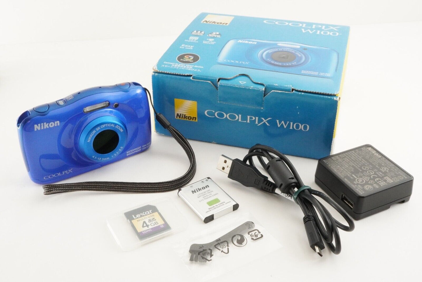 Nikon COOLPIX W100 Blue In Box With 4GB SDHC Card Digital Camera from Japan#1634