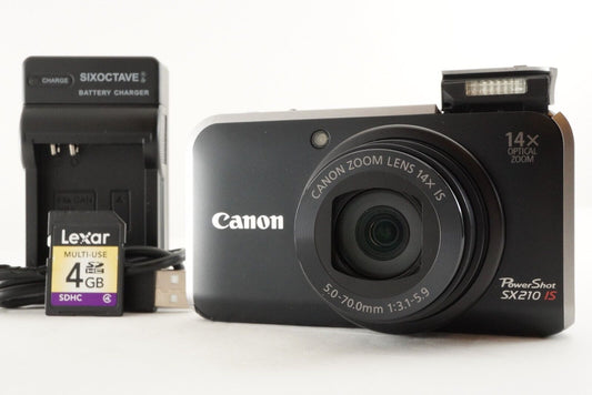 Canon PowerShot SX210 IS Black & 4GB SDHC Card Digital Camera from Japan #1073