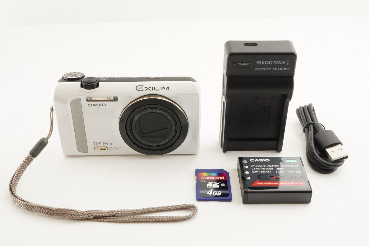 CASIO EXILIM EX-ZR200 White With 4GB SDHC Card Digital Camera from Japan #1629