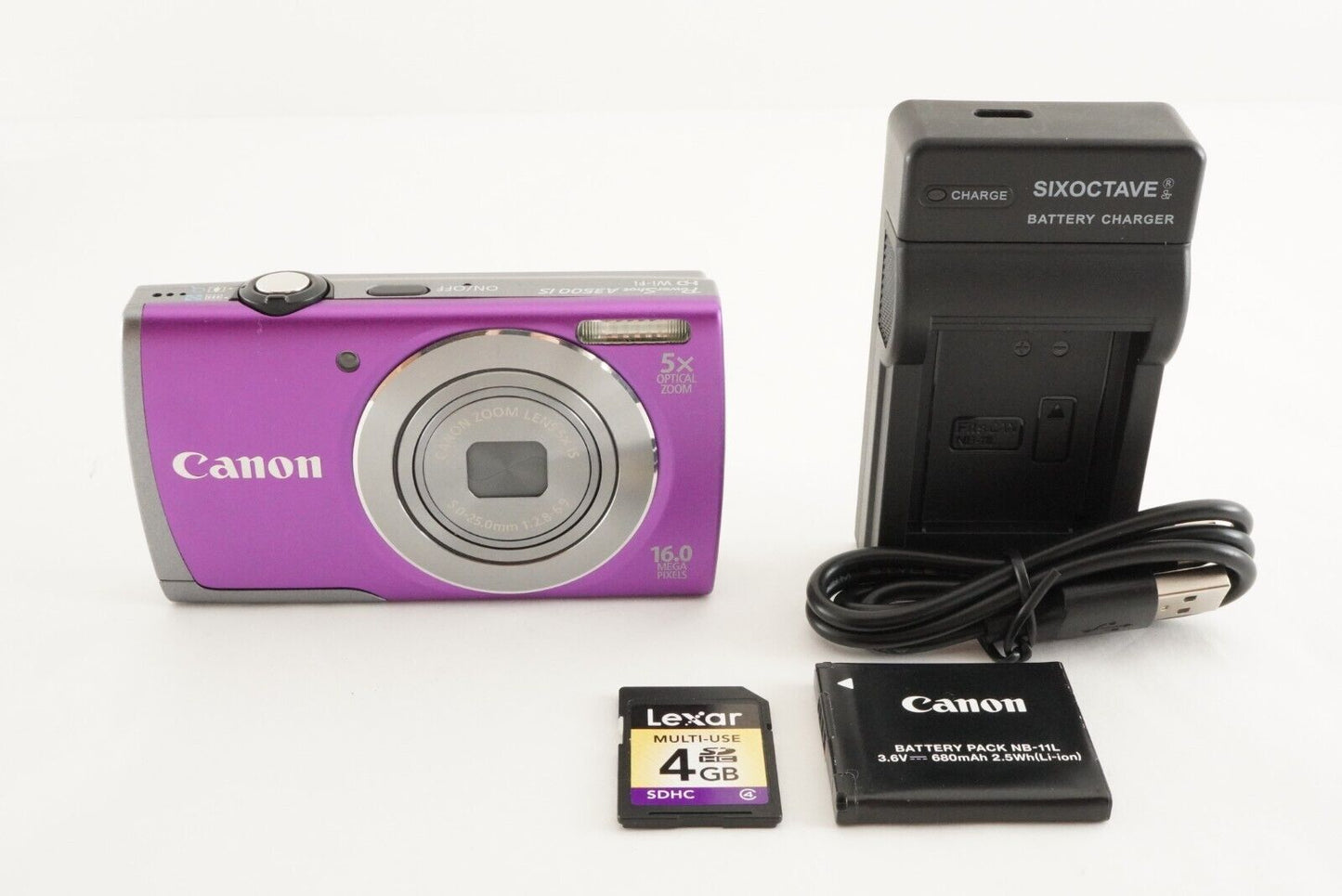 Canon PowerShot A3500 IS Purple & 4GB SDHC Card Digital Camera from Japan #0736