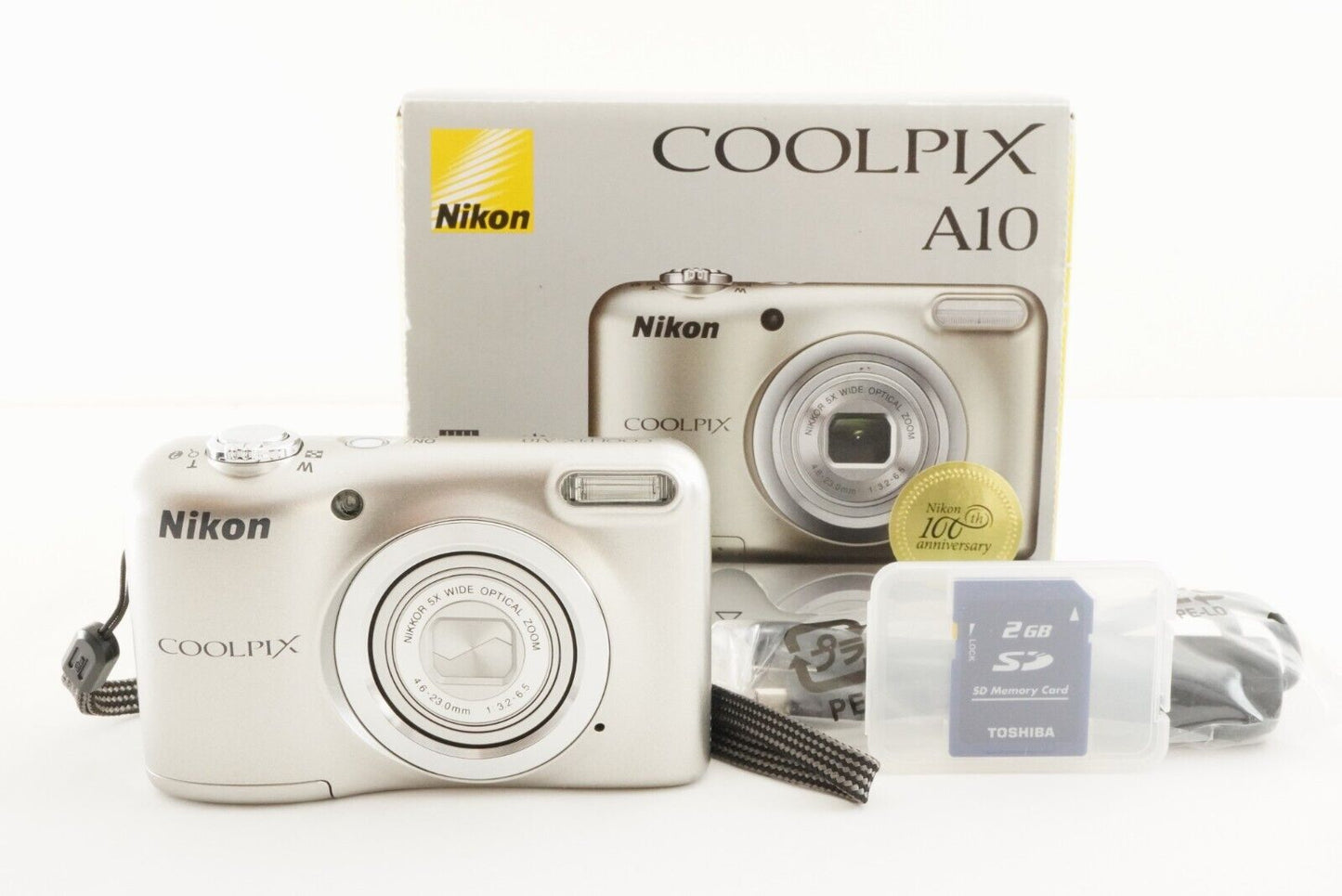 Nikon COOLPIX A10 Silver In Box With 2GB SD Card Digital Camera from Japan #1553