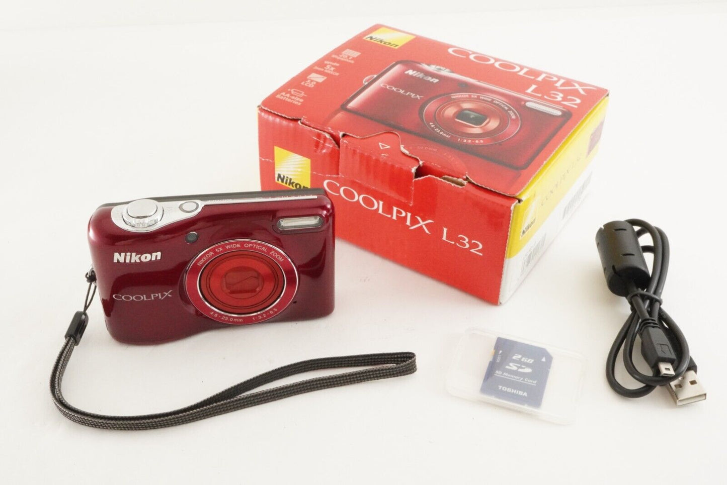 Nikon COOLPIX L32 Red In Box With 2GB SD Card Digital Camera from Japan #1464