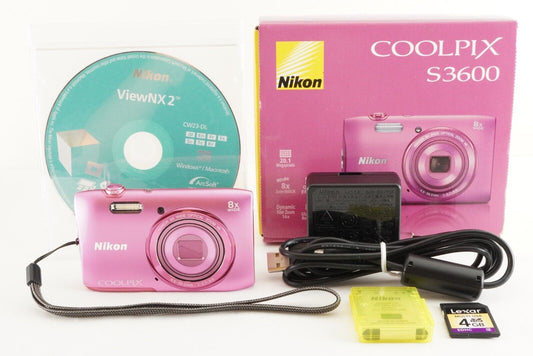 Nikon COOLPIX S3600 Pink In Box & 4GB SDHC Card Digital Camera from Japan #0822