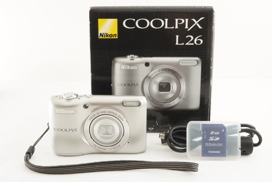 Nikon COOLPIX L26 Silver In Box With 2GB SD Card Digital Camera from Japan #1569