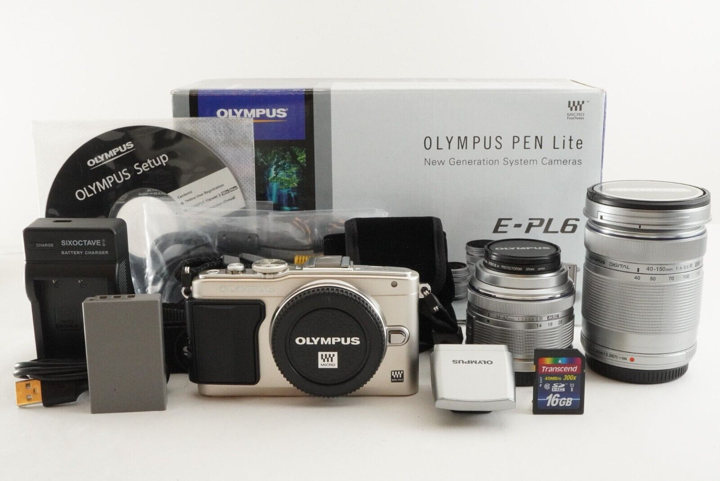 OLYMPUS PEN Lite E-PL6 Silver +14-42mm +40-150mm In Box &16GB SD from Japan#1449