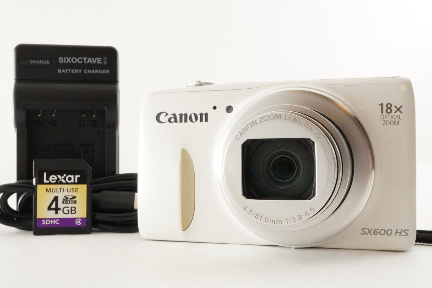 Canon PowerShot SX600 HS White & 4GB SDHC Card Digital Camera from Japan #1489