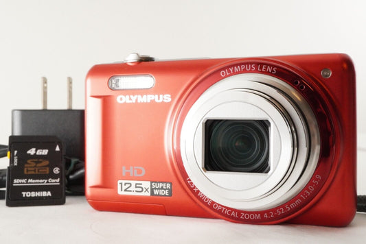 OLYMPUS VR-320 Red With 4GB SDHC Card Compact Digital Camera from Japan #0871