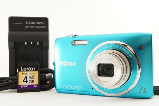 Nikon COOLPIX S3500 Oriental Blue & 4GB SDHCCard Digital Camera from Japan #0881