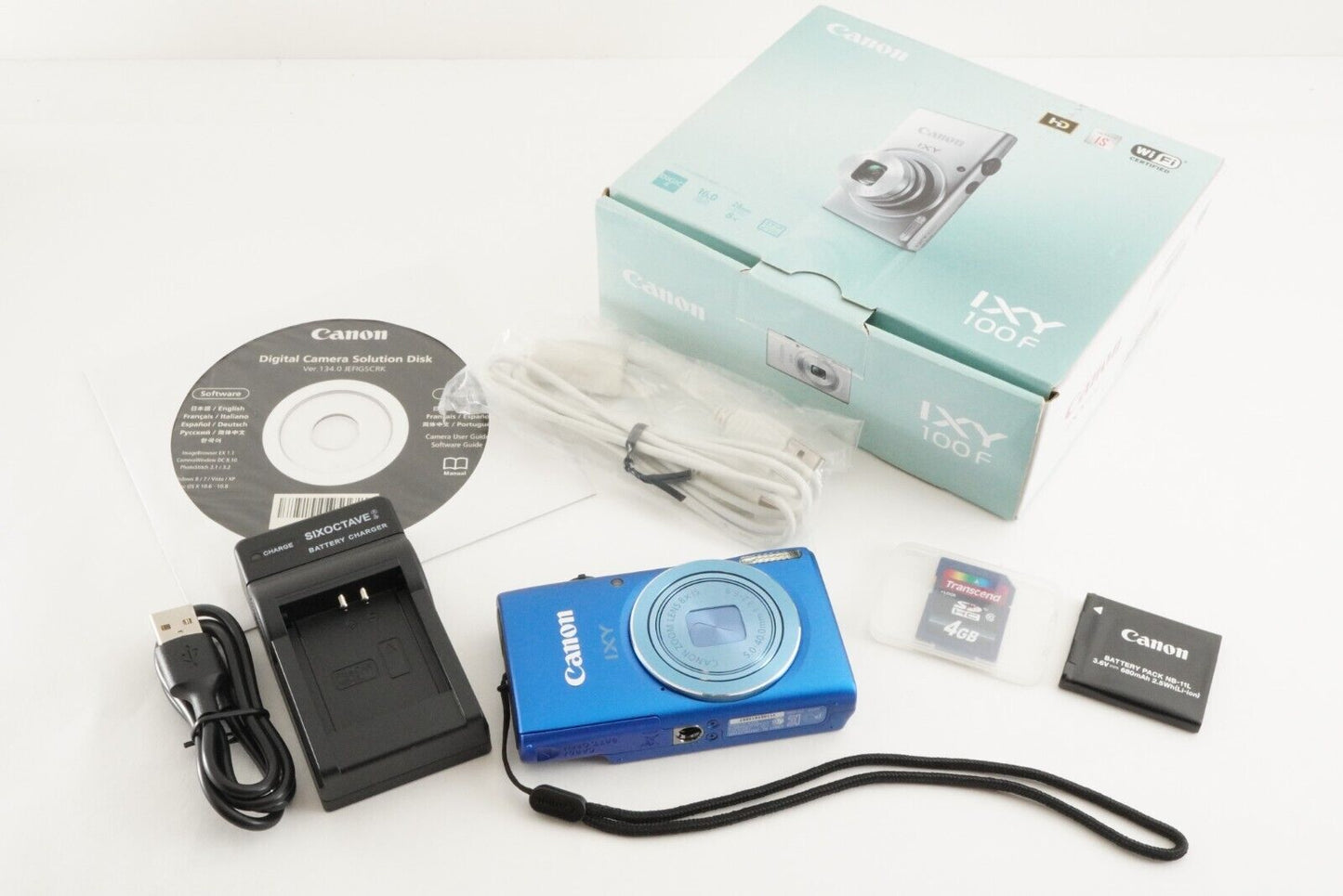 Canon IXY 100F Blue In Box With 4GB SDHC Card Digital Camera from Japan #1560