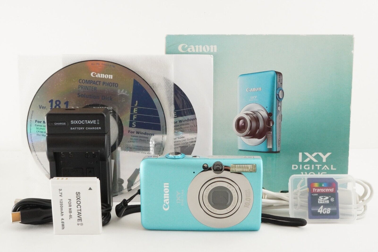 Canon IXY DIGITAL 110 IS Blue In Box With 4GB SDHC Card from Japan #1561