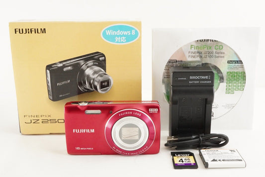 FUJIFILM FINEPIX JZ250 Red In Box &4GB SDHC Card Digital Camera from Japan #0334