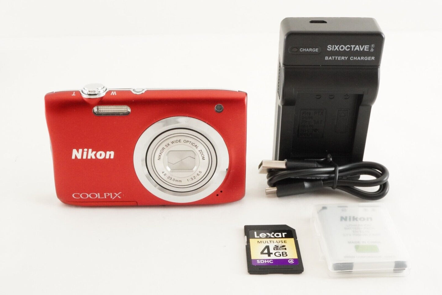 Nikon COOLPIX A100 Red With 4GB SDHC Card Digital Camera from Japan #0764